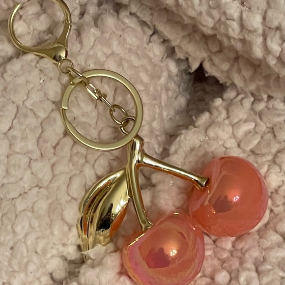 Gold and Pink Cherry Bag Charm - Picture 2 of 3